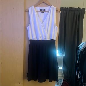 DKNY Cream and White Fit and Flare Midi Dress